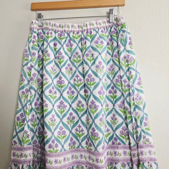 Alicia Bell Sutton Turquoise Purple Floral Silk Blend Tiered Maxi Skirt - Picture 3 of 12